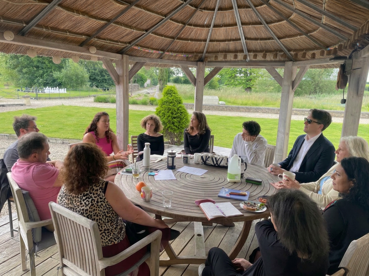 Small dialogue gathering in the Ewen Mill gazebo